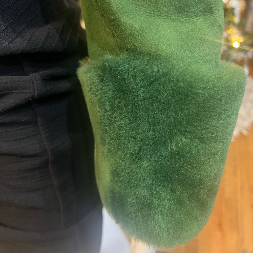 Green Teddy Jacket with Plush Material and Cropped Design - Picture 3 of 9